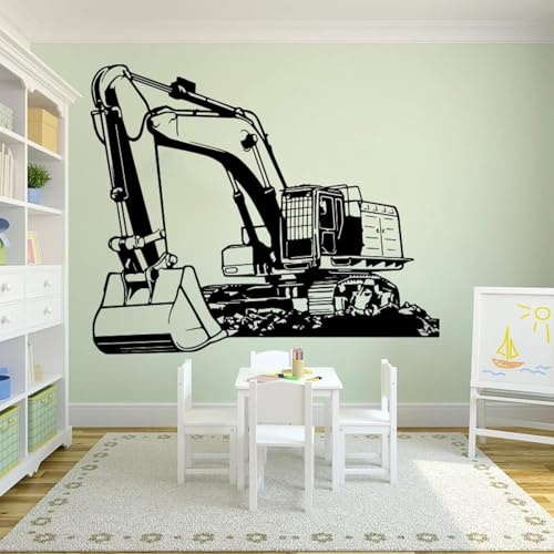 SABORR Großer schwerer Baumaschinen-Bagger-Wandaufkleber für Kinderzimmer Cartoon-Bau-LKW-Bau-Aufkleber PVC-Aufkleber