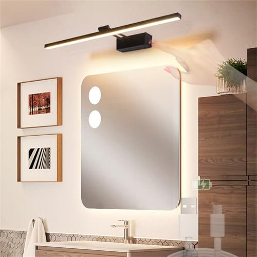Generisch Lámpara de pared LED ajustable con interruptor, batería recargable por USB, lámpara de imagen, lámpara de espejo moderna, iluminación decorativa de pared para armario (luz neutra negra, 40