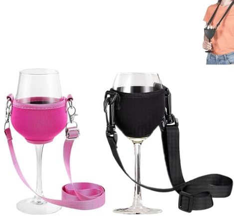 BRITIVIVE Weinglashalter Zum Umhängen 2 Stück Tragbare Weinglashalter Becherhalter Tragbare Geschenke Becher Umhängebänder Weinliebhaber,für Picknick Pool Festivals Hochzeit Geburtstag Party