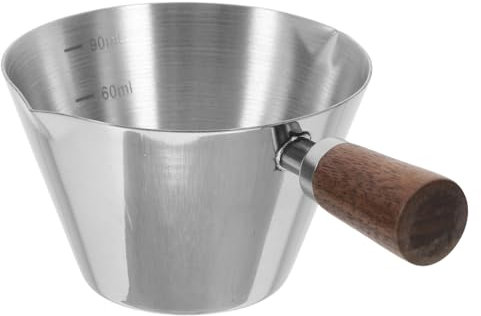 HEATSHAKING Edelstahl Espresso Becher Mit Walnussgriff Und Ausgießer Messbecher Mit Für Präzises Kaffeemaß Für Kaffeeliebhaber