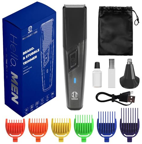 IndoTeam Beard Trimmer Men - Electric Shaver Trimmers for Men with Colour Coded Guide Combs – Rechargeable Beard Trimming Kit - Mens Electric Shavers and Nose Trimmer Razor for Body Grooming