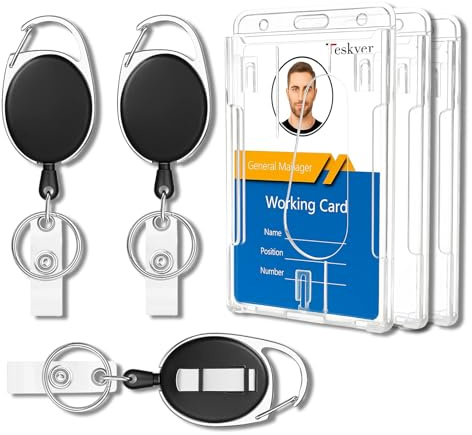 3 Stück Ausweishalter Ausziehbar mit kartenhalter, ausweishalter ausziehbar Set inkl. 3x ausweishülle – Transparenter Hartplastik Kartenhalter mit Gürtelclip & Reißfester Schnur