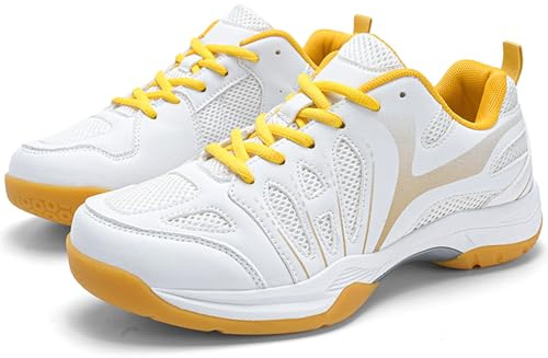 SDEQA Chaussures de Badminton Hommes Chaussures Tennis de Table Sport Antidérapantes pour Le Fitness La Course À Pied Et La Marche,White Gold,42 EU