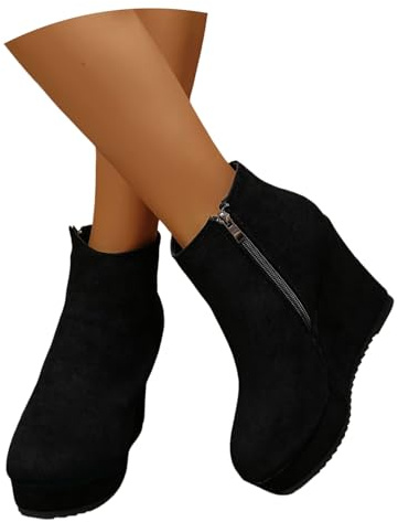 LDXEQIZ Botines De Talla Grande For Mujer Botas Cortas De Ante Ankle Boots De Plataforma con Cuña Botines con Cremallera For Otoño E Invierno Zapatos De Tobillo Vintage For Fiestas,oficinas(39 EU)