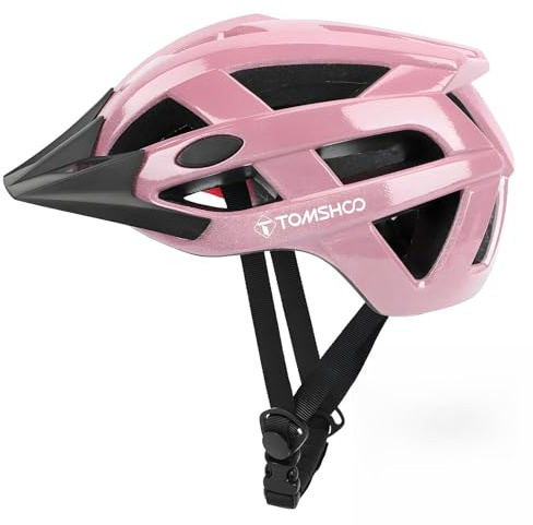 TOMSHOO Casco Bici MTB Ultraleggero Uomo Donna, Traspirante con Visiera Removibile e Rete Anti-Insetti,Regolabile 58-61cm PC+EPS, Riflettente Notturno – Mountain Bike Monopattino Elettrico