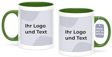 Cimpress Personalisierte Firmen-Tassen, 325 ml, 10 Stück, Grun | Mit eigenem Logo gestalten, Geschenke zum Firmenjubiläum & Kollegen, Tasse für Büros & Merchandise