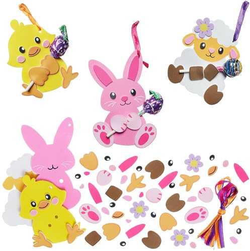 Baker Ross WA134 Ostern-Lutscherhalter-Sets – 9er-Pack, Bastelsets aus Schaumstoff für festliche Geschenkdekorationen