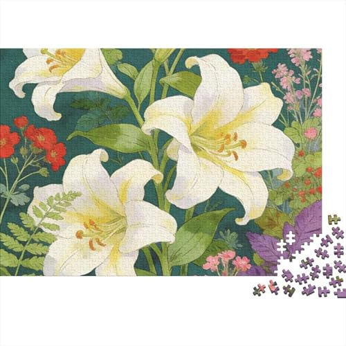 Fleurs Brillantes 1000 Pièces Premium Carton Lys Blancs et Fleurs Puzzle Adultes, Soulagement Stress, Cadeau & Activité Maison, Jeu Défiant Famille Soirée & Vacances 52x38cm/1000pcs