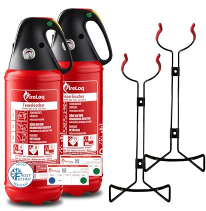 FireLoq 2X 2kg Pulver Feuerlöscher für Brandklasse ABC mit 13A | 89B | C ergibt 4 LE Dauerdruck inkl. Prüfnachweis,Wandhalter und Manometer