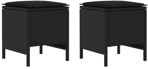 vidaXL 2 STK. Garten-Fußhocker PE-Rattan Schwarz