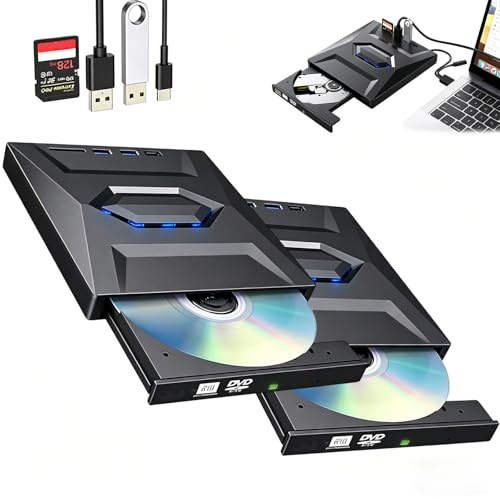 Aless 7-in-1 External USB DVD Drive & Blu-ray Player, 6X 7-in-1 External Blu Ray Drive with 3 USB Ports SD/Tf Card Slots, USB 3.0&Type-C Portable BD/DVD/CD Burner Reader Writer for Laptop Desktop (#2)
