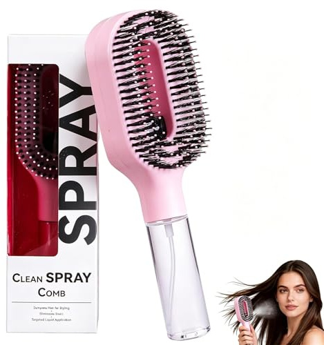 Hairbrush Mist Spray 2 In 1 Detangler Hair Brush for Curly Wavy Straight Hair Frizz Control Reduce Tangling Water Mist Portable Styling Brushing Tool for Wet&Dry Home Salon (A#pink)