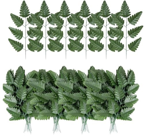 Xnuiasqe Helecho Artificial - Tallo de Hojas de Helecho Artificial, Planta de Vegetación Artificial para Cementerio, Tumba, Lápida, Boda, 100 Unidades
