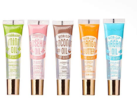 Ruby Kisses Broadway Vita-Lip Clear Lip Gloss (5 Pack Mint, Rosehip, Coconut, Argan Oil, Mango Butter), Ultra-Hydrating & Soothing Formula with Vitamin Oils, High-Shine Non-Sticky Finish Lip Balm