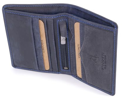 VISCONTI - Portafoglio Uomo Compatto in Pelle - Porta Carte di Credito per 6 Carte con Portamonete - Due Pieghe - RFID - 705 Arrow - Olio Blu