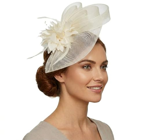 Caprilite grädde elfenben fascinator pannband blomma bröllop Ascot raser nät hatt fjädrar