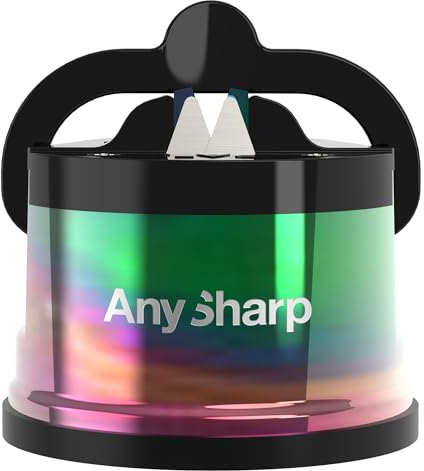 AnySharp Pro Metall Messerschärfer | Freihändige Sicherheit, PowerGrip Saugnapf | Schärft alle Küchenmesser | Ideal für gehärteten Stahl & Wellenschliff | Weltbeste Qualität | Ölteppich-Metall