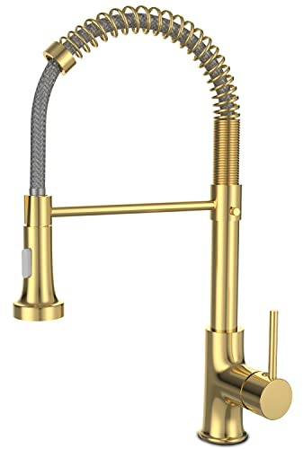 OWill Kitchen Tap, Mixer Tap with Pull Out Spray, Kitchen Sink Taps with Hose, High Arc Swivel 360°, Kitchen Faucet Single Handle Lever Mixer Tap Cold and Hot 2 Spray Mode with Hose, Golden