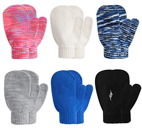 TAGVO 6 Paar Winter Magische Handschuhe, Kinder Dehnbare Warme Magische Handschuhe & Fäustlinge Jungen oder Mädchen, Strickhandschuhe Unisex Strick Vollfinger Fäustlinge für 5-13 Jahre