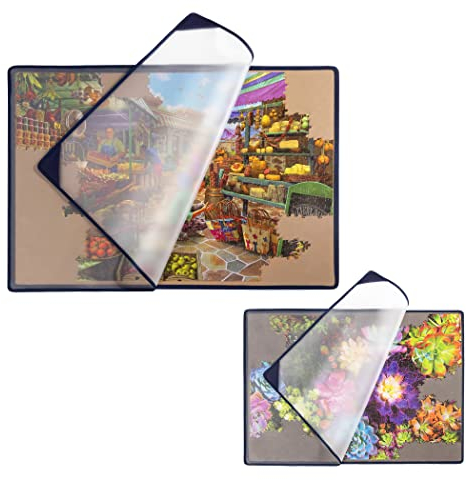 Tektalk tragbares doppelseitiges Puzzlebrett mit staubdichter Abdeckung zur Puzzleaufbewahrung, Puzzleschoner, rutschfeste Oberfläche, für bis zu 1000 Teile – Khaki/Grau Up to 1000 Pieces - Khaki/Gray