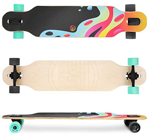 Spokey LONGBAY PRO Skateboard Freeride-Longboard mit der Größe 104 x 24 cm und PU-rädern 70 x 51 mm. Skateboard für Kinder Jugendliche und Erwachsene, entwickelt hohe Geschwidigkeit.