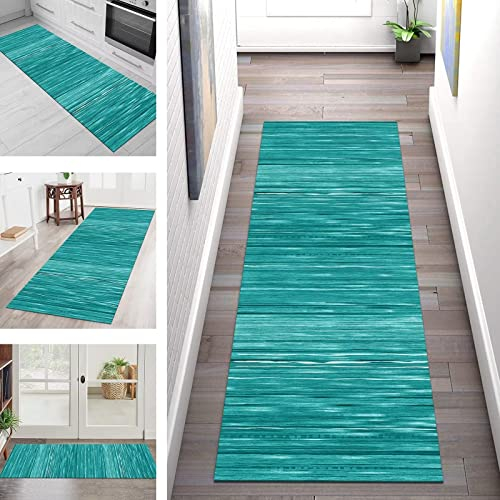 Läufer Teppich Lang Flur rutschfest Waschbar Küche Korridor Teppichläufer Cyan 3D 50X120CM Modern Teppichmatten Küchenläufer Wohnzimmer Schlafzimmer Kinderzimmer Badezimmer Küchenteppich Flurläufer