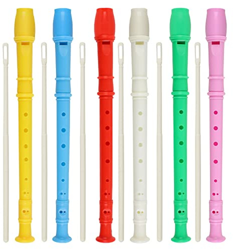 6 PCS 8 Holes Soprano Recorder, Plastic Soprano Recorder Instrument Descant Flute Recorder German Style Soprano Recorder with Cleaning Rod for Students, Beginners, Class Rewards(6 Colors)