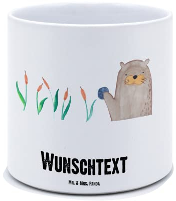 Mr. & Mrs. Panda Personalisierter XL Blumentopf Otter Stein - Personalisierte Geschenke, Geschenk Frauen, Mit Wunschtext, Seeotter, Witzige Fakten, Großer Personalisiert, Fun Facts, Namen, Pflanzen