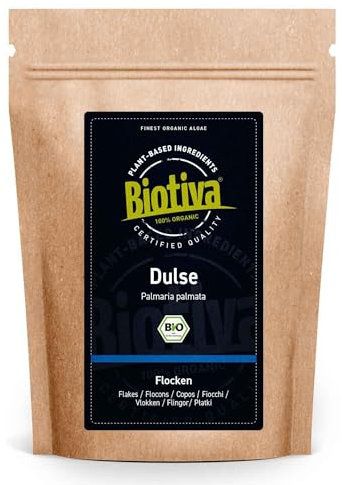 Dulse flakes bio 100g - Palmaria Palmata - Lappentang - alghe rosse - senza additivi - superfood - guarnizione per zuppe e salse - 100% bio - imbottigliato e certificato in Germania - Biotiva