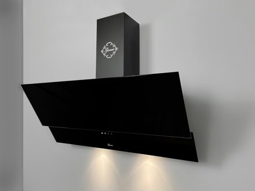 GURARI GCH D 268 BL 8 Prime Dunstabzugshaube 80 cm Kopffreihaube Schwarz Glas Wandhaube 1000m³/h mit Fernbedienung | Abzugshaube Abluft/Umluft