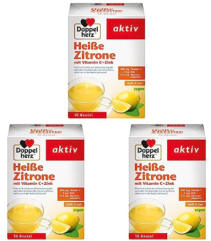 Doppelherz Heiße Zitrone – Vitamin C und Zink zur Unterstützung der normalen Funktion des Immunsystems – 10 Beutel (Packung mit 3)
