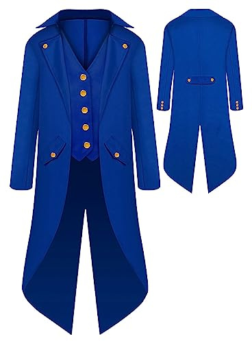SEAUR Chaqueta gótica de frack para chicos, abrigo steampunk, disfraz medieval, disfraz azul para niños, Halloween, carnaval, 145