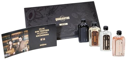 Quarantini Gin Tasting Set inkl. Online-Tasting 42% Vol. (4 x 50 ml) – Geschenkset mit vier fruchtigen Sorten (Barrel Aged, Dry, Black und Rosé)