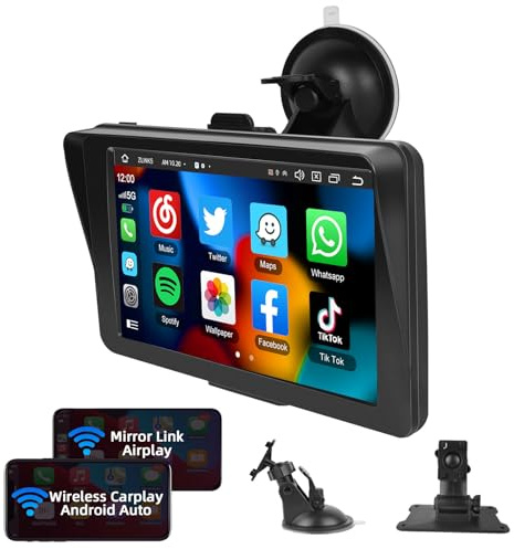 Podofo Wireless Apple Carplay Android Auto Radio de Coche Portátil para Automóvil 7 Pulgadas HD Pantalla Táctil Radio Estéreo para Automóvil con Bluetooth,Transmisión FM,Apple Airplay,Mirror Link