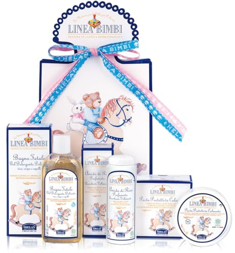 Helan, Linea Bimbi - Set Bagnetto Neonato Trio Shampoo Bagnoschiuma Bambini e Neonato con Olio di Mandorle Dolci 250 ml + Amido di Riso Bagnetto Neonato Aloe Vera 75 gr + Crema Cambio Pannolino 100 ml