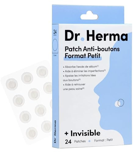 Dr. Herma - Patch Anti Bouton Invisible - Traitement Discret Rapide & Efficace de l’Acné 6 à 8h - Formule Médicale Acide Salicylique, Hydrocolloïdes & Huile d’Arbre à Thé - Lot de 24
