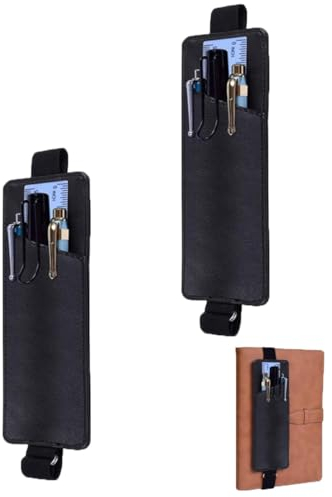 2er-Pack Verstellbare Elastische Gurt-Stifthaltertasche, Stifthalter Aus PU-Leder, Stifthalter, Stifthalter Aus PU-Leder Mit Elastischem Gurt für Hardcover-Tagebuch, Notizbuch, Notizblock (Schwarz）