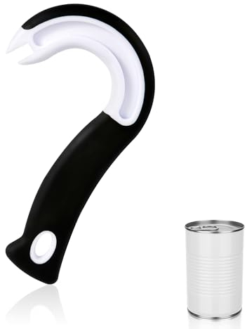Fácil de Abrir Abrelatas de Anillo, Abrelatas con Gancho en J Antideslizante Agarre de Goma Frascos Levantador de Tapa de Lata Manual Abre Botes para Personas Mayores Niños Manos Débiles
