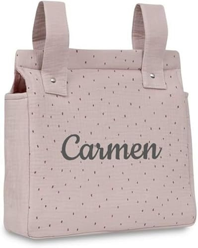 Danielstore Bolso Carrito Bebé – Bolsa Panera de Algodón para Carro de Bebé, 34x34 cm, 2 Compartimentos con Cremallera, Organizador para Paseo