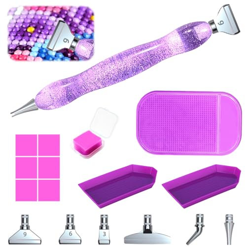 Diamond Art Painting Pens, 14PCS Diamond Drawing Kits with 6 Replacement Pen Heads, Clay Boxes, Silicone Plate, 5d DIY Diamond Art Painting Pen for Crafts Painting Cross Stitch Nail Art