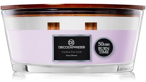 DECO EXPRESS doftljus sprakande ljus upp till 50 timmars bränntid dubbel vekar ellips lugnande mysig heminredning gåvor till henne (körsbärsblom)