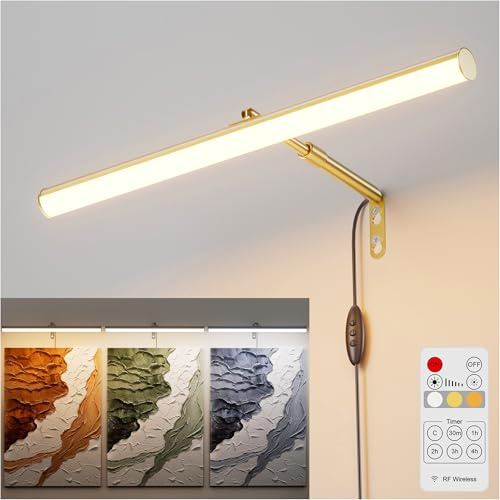 irotine Gold Bilderleuchte mit Fernbedienung Plug in,4W Dimmbare Bilderlampe Plugin mit Timer,3000K-6000K Bild Beleuchtung,Drehbares Bilderrahmen Beleuchtung,LED Bildbeleuchtung