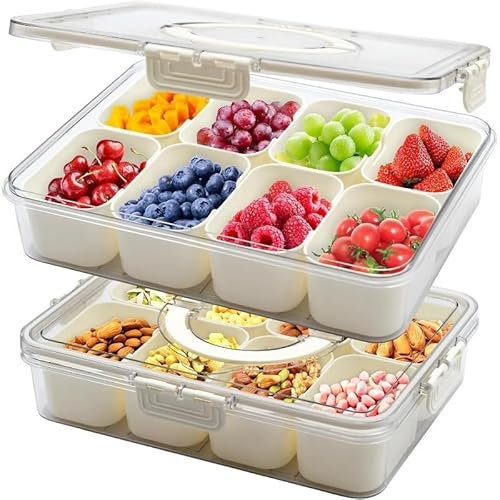 BSDLZCH 2 Pack tragbare Snack Box Container mit Deckel und Griff, geteilt Servieren Tablett mit 8.Compartments Lebensmittel Lagerung Container für Süßigkeiten, Obst, Nüsse, Gemüse, Dessert