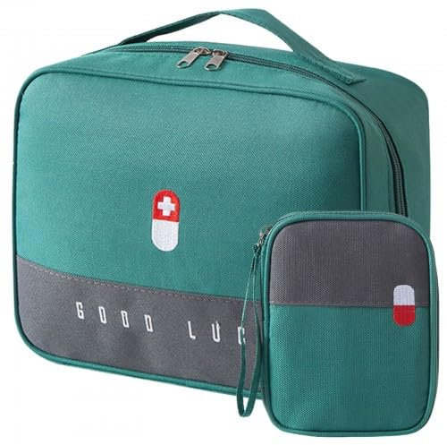 Ehuihuan Reiseapotheke Tasche, Medikamententasche, 2 Stück Reiseapotheke Tasche Wasserdicht, Tragbar Medikamententasche, Große Kapazität Notfalltasche für Home, Office, Reisen(25x20x12cm) (Grün)