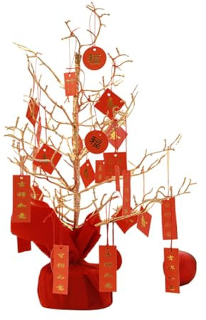 MAGICLULU 1stk Chinesische Neujahrsdekoration Geldbaum-Desktop-Ornament Bonsai-geldbaum Tischbaum des Neuen Jahres Feng-Shui-Baum-Statue Zarter Baumschmuck Münzgeldbaum Vermögen Rot Plastik