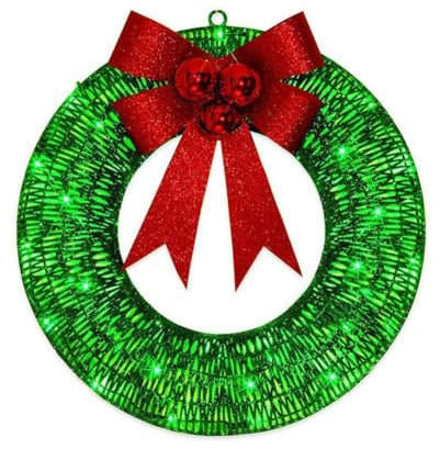 Beleuchteter Weihnachtskranz, beleuchteter Weihnachtskranz, 40 cm, Rot mit Schleife, beleuchteter Weihnachtskranz