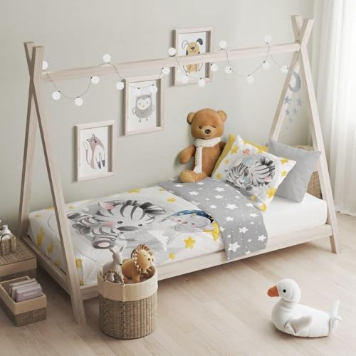 Set di biancheria da letto per bambini texpot 100 x 135 + 40 x 60 cm con graziosi motivi stampati 100% cotone con cerniera facile da pulire (Zebra)