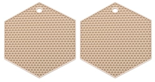 sourcing map 2 sottopentola in silicone, esagonali, protezione da tavolo, resistente al calore, per piano di lavoro, cucina, piatti caldi, pentole e padelle calde, beige nordico