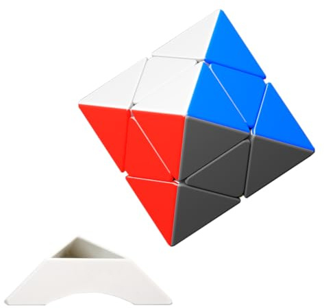 Oostifun Shengshou Zwei-Schicht FTO Würfel 2x2 Puzzle 8-Seiten Oktaeder Twist Speziell geformte Vier-Achsen Labyrinth Gehirn Teaser mit einem Würfel Stativ (Mehrfarbig)