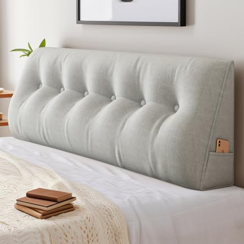 ShowyLive Rückenkissen Lesekissen Bett Keilkissen Großes für Bett und Sofa 2 in 1, Rückenlehne und Kopfkissen mit Seitenfach, Bezug Abnehmbarem und Waschbarem (100 * 50 * 20cm, Hellgrau)